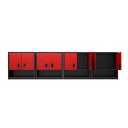 TinyHomie - Set of 4 Garage Wall Metal Cabinet with Locking 3/4 Doors and Adjustable Shelf, Floating Upper Storage Cabinet in Red - Red+Black