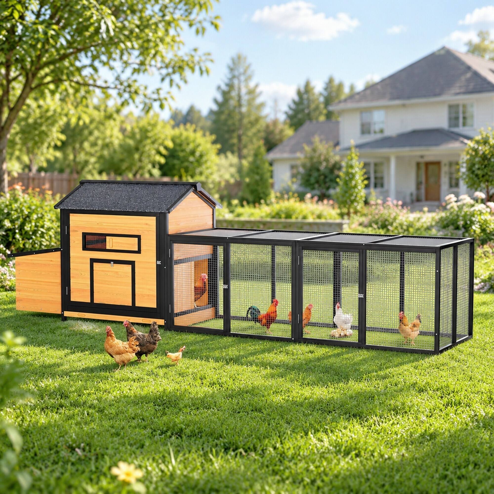 Left. RYHNUYNE - 114 in Wooden, Run, Box, 19.6 sq ft Poultry House for 2-3 Hens.