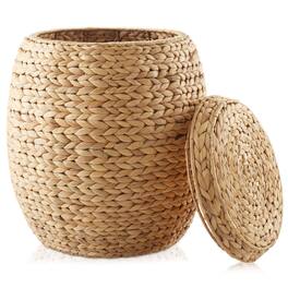Casafield - Round Water Hyacinth Storage Basket/Hamper with Lid - Natural