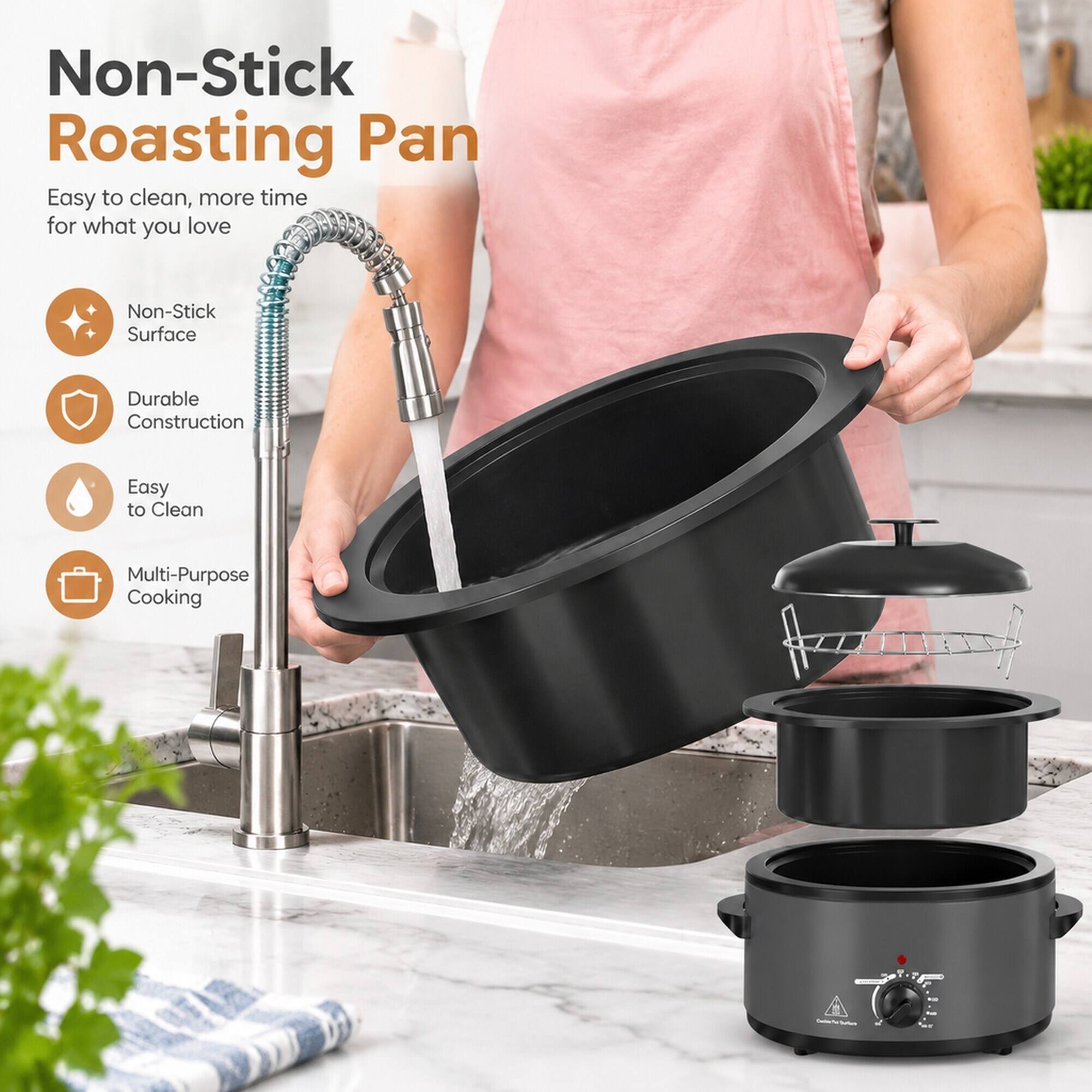 Non-Stick Roasting Pan  
Easy to clean, more time for what you love  

- Non-Stick Surface  
- Durable Construction  
- Easy to Clean  
- Multi-Purpose Cooking