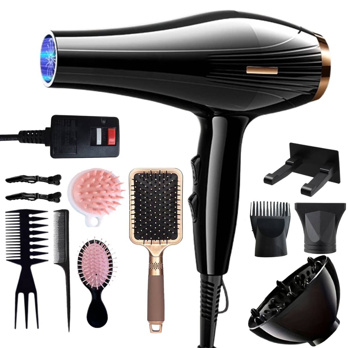 Morfone - 12pcs Hair Dryer Set.Hair styling tools equipped with accessories such as combs, clips, and hair dryers.As a gift set.