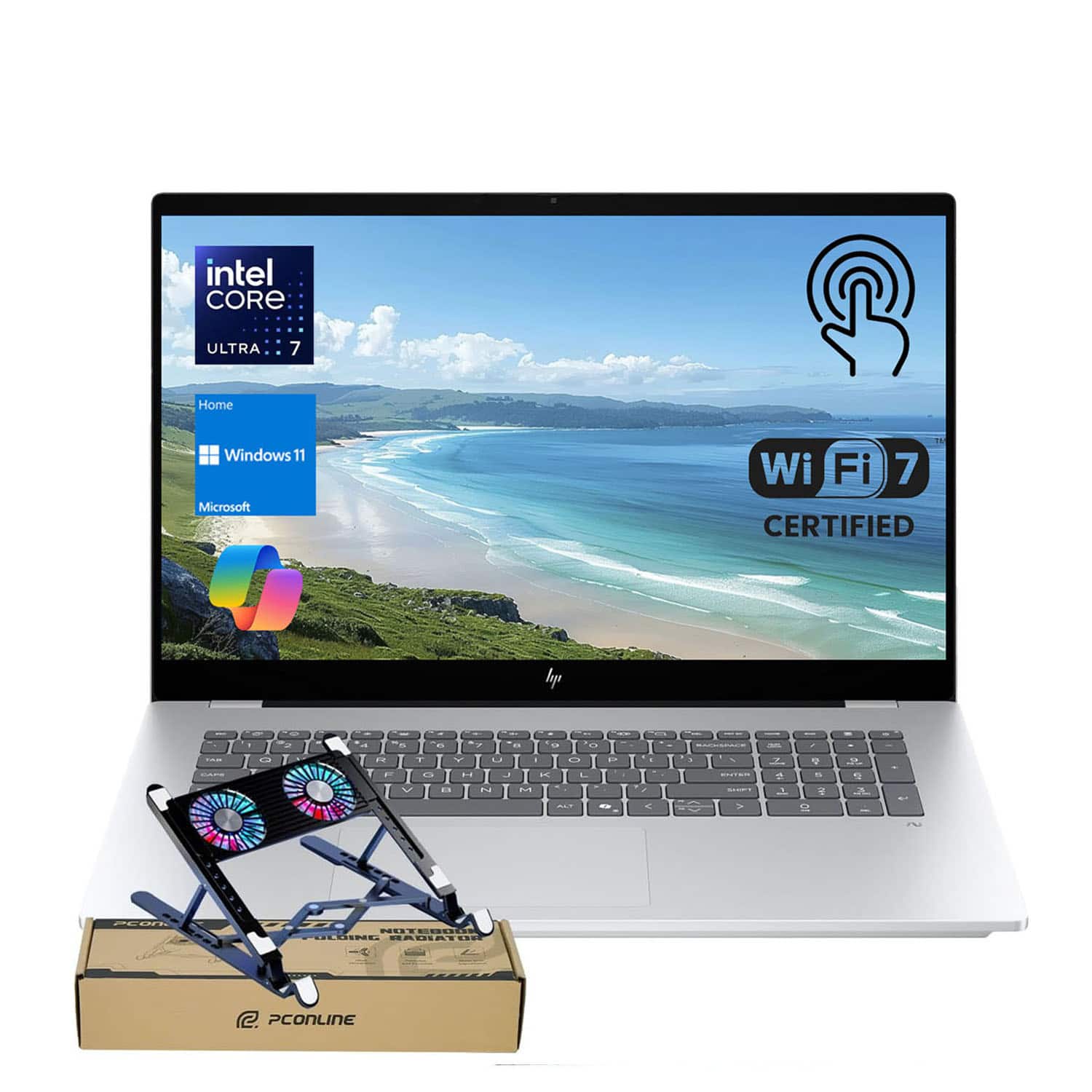 HP - OmniBook 7 17.3" FHD Touchscreen Laptop - Intel Core Ultra 7 258V - 32GB RAM - 1TB SSD - Backlit KB - PCO Laptop cooler - Silver