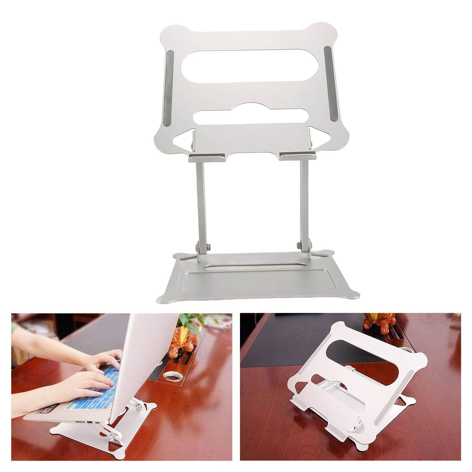 Alt View 2. HongFei - Laptop Stand, Aluminum Alloy Computer Stand, Folding Retractable Liftable Design, Hollow Structure for Cooling - Silver.