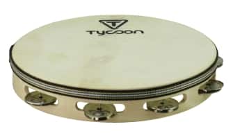 Tycoon Percussion - Single-Row Headed Wooden Tambourine, Goat Skin Head, Sturdy Siam Oak Frame, Bright-Sounding Steel Jingles
