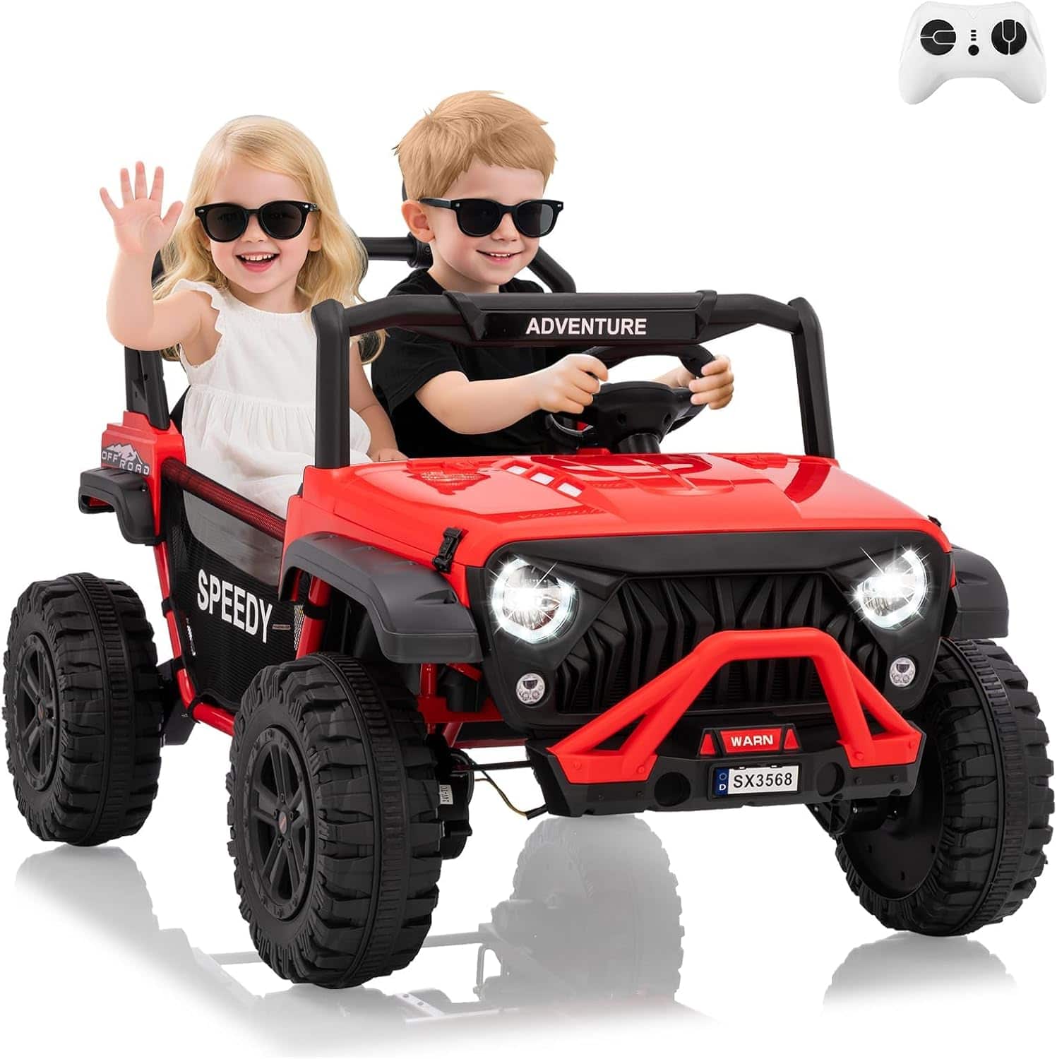 Electrodes Masters - 24V 2 Seater Ride on Car with Remote Control, 4WD Electric Toy Car for Big Kids, Bluetooth, LED Lights & Spring - Red price history on PriceWatchPro