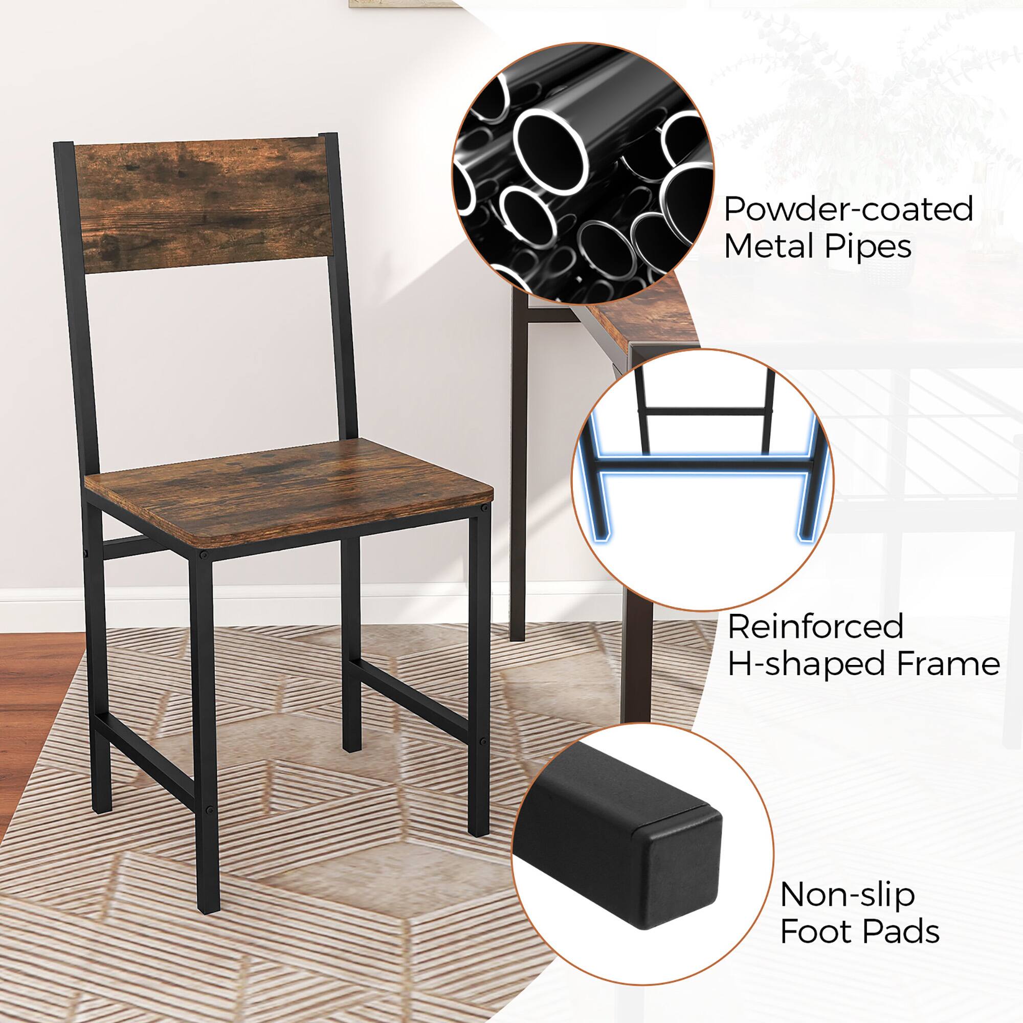Powder-coated Metal Pipes  
Reinforced H-shaped Frame  
Non-slip Foot Pads