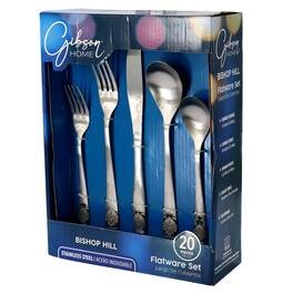 Gibson - Home Bishop Hill 20 Piece Stainless Steel Floral Flatware Set in Matte - Silver