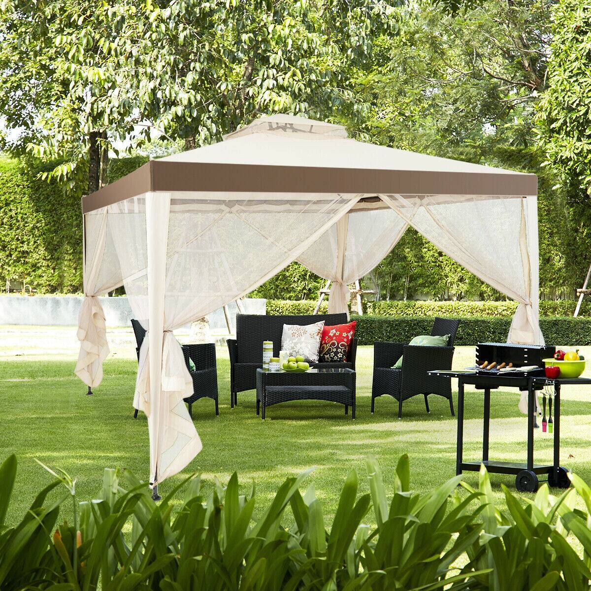 Alt View 1. Gymax - Gymax 10'x 10' Canopy Gazebo Shelter W/Mosquito Netting Outdoor Patio Beige - Beige.
