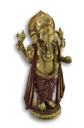 Front. Zeckos - Golden Ganesha Standing Hindu God Statue - Gold.