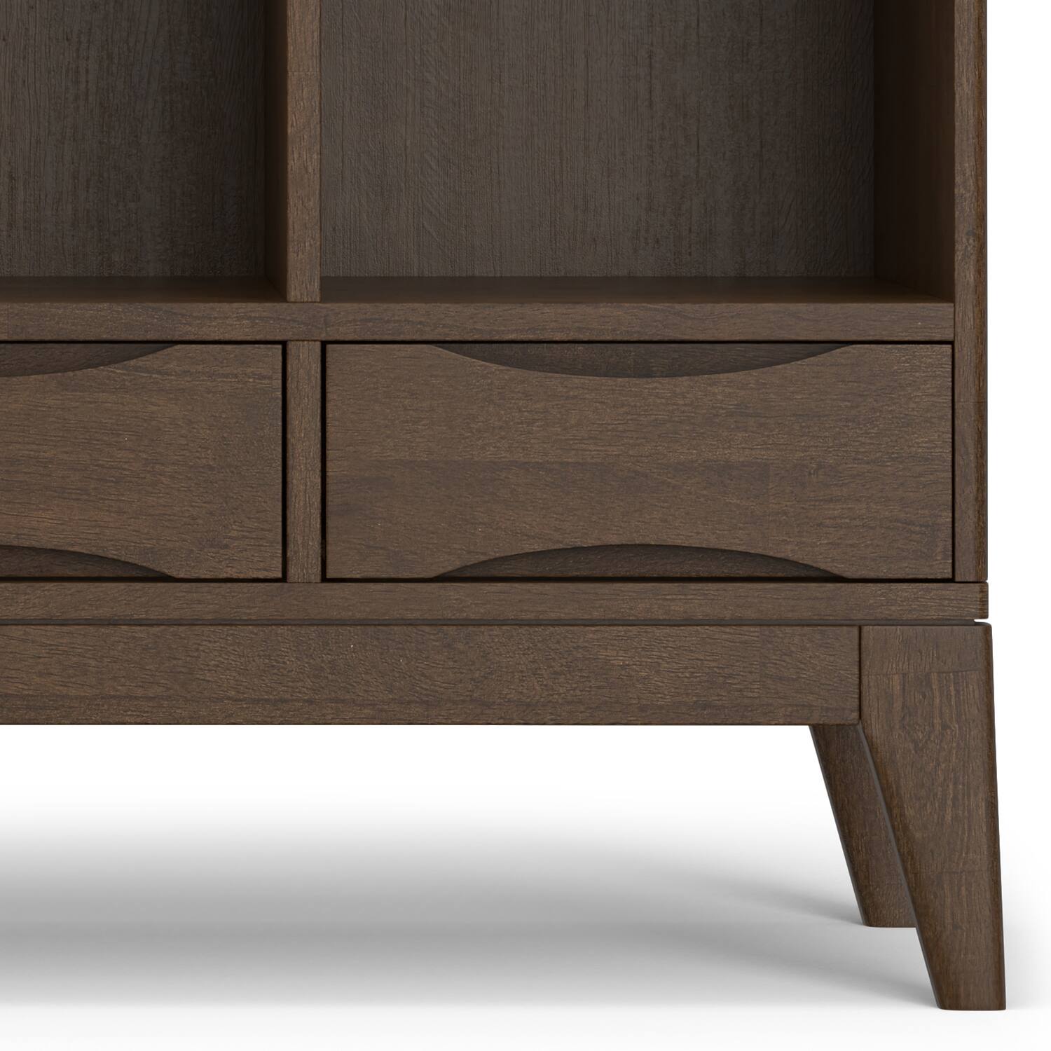 Alt View 4. Simpli Home - Harper SOLID HARDWOOD 43 inch x 42 inch Mid Century Modern Low 6 Cube Storage with Drawers in Walnut Brown - Walnut Brown.