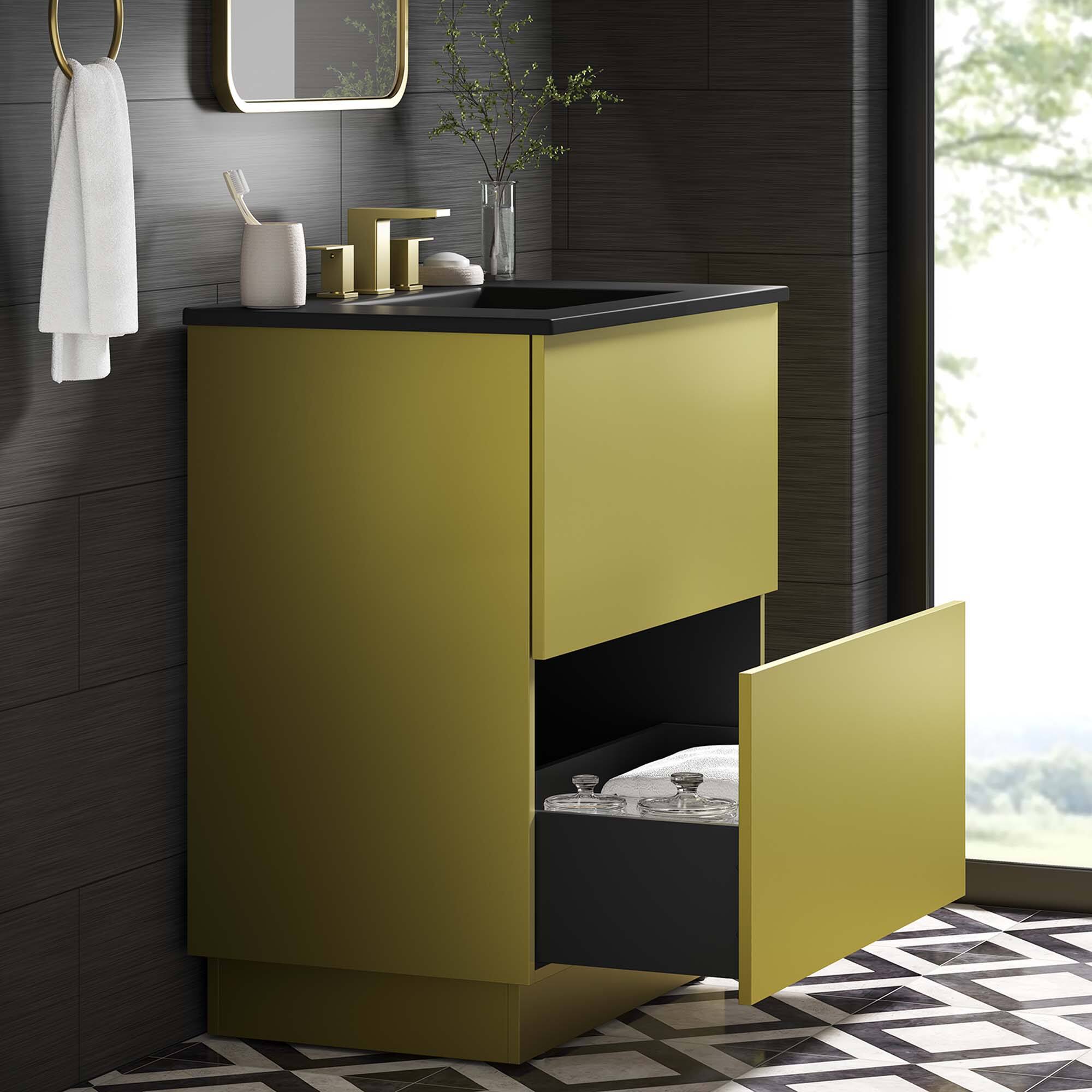 Alt View 1. Modway - Quantum Bathroom Vanity Basin Included by Modway - Black Gold.