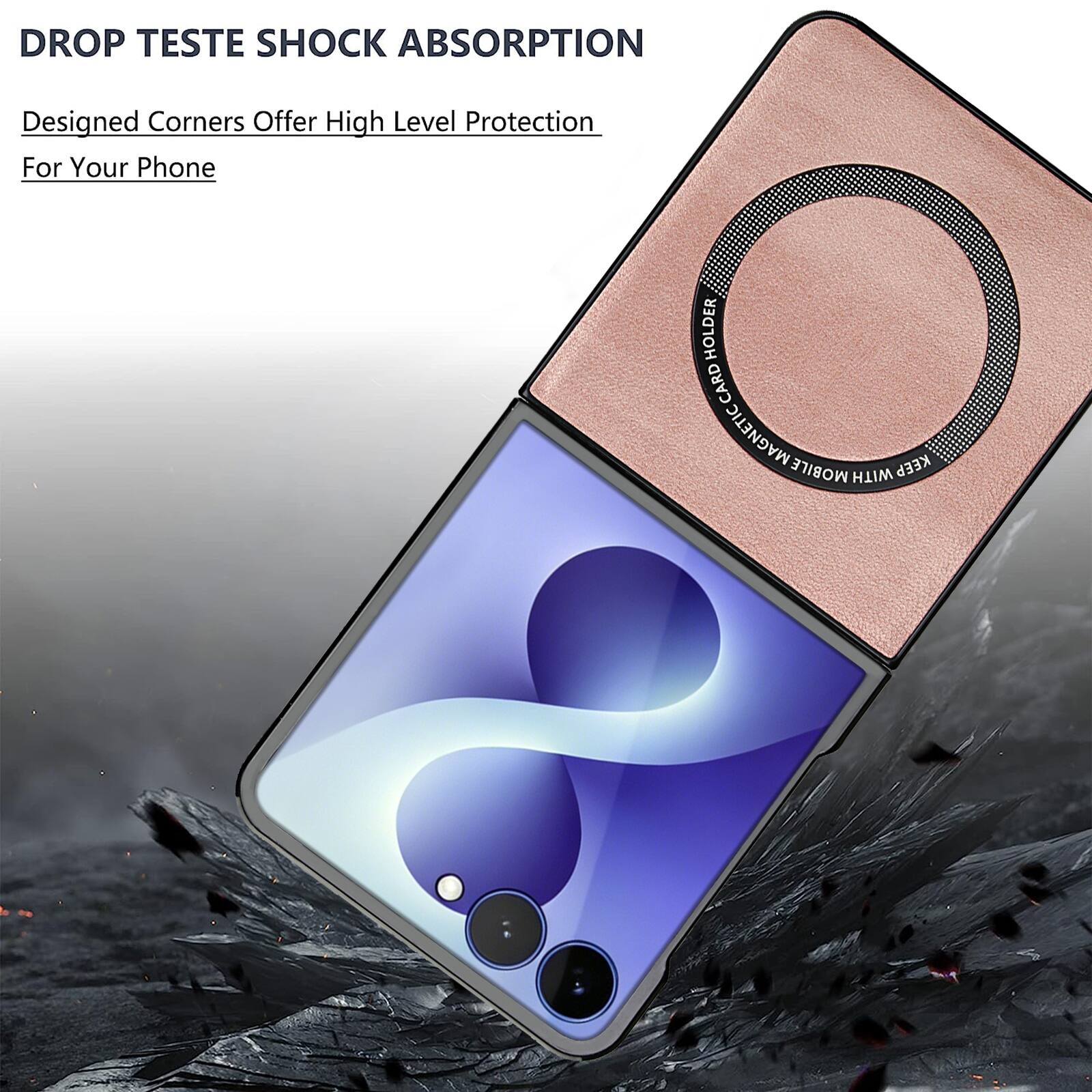 DROP TESTE SHOCK ABSORPTION  
Designed Corners Offer High Level Protection For Your Phone  
HOLDER CARD MAGNETIC KEEP MOBILE WITH