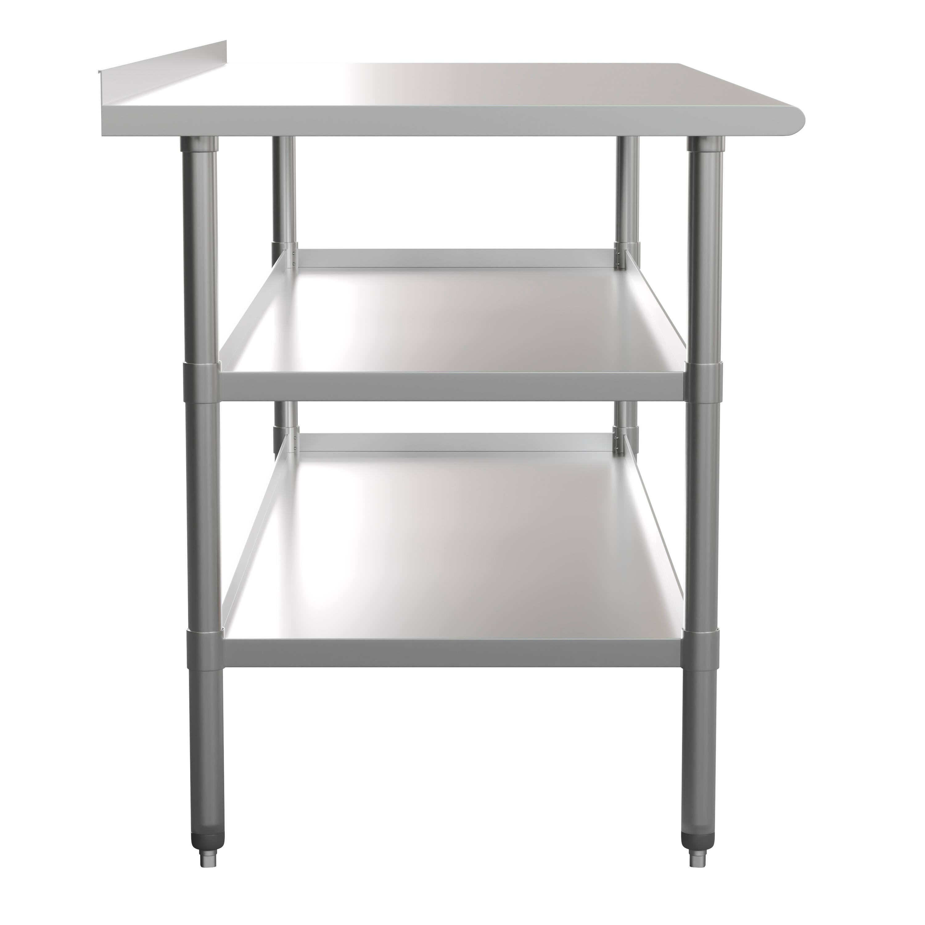 Alt View 5. Emma + Oliver - NSF Certified Stainless Steel 18 Gauge Work Table with 1.5" Backsplash and 2 Undershelves - Stainless Steel.