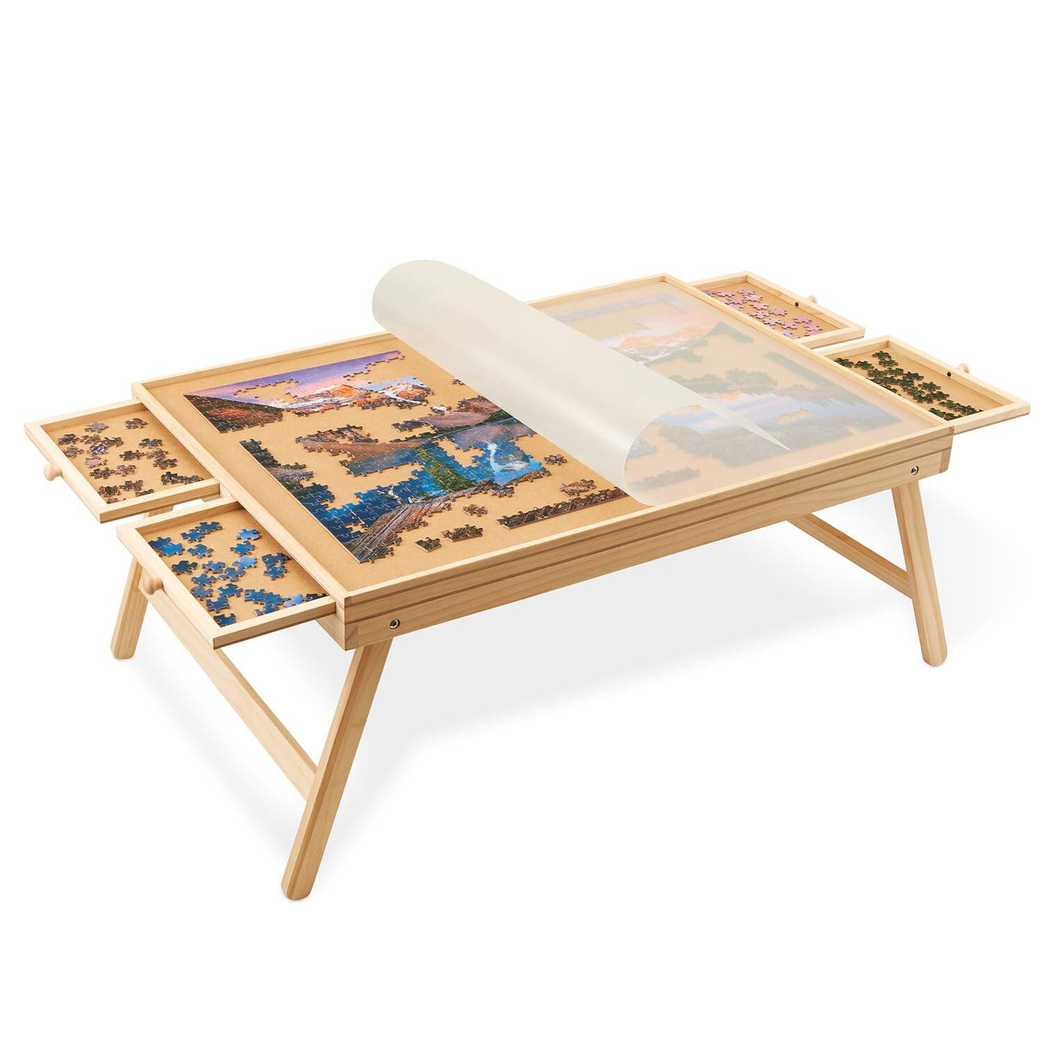 Front. Jumbl - 1000-Piece Puzzle Board with Drawers, Foldable Legs & Cover - Wooden Jigsaw Puzzle Table.
