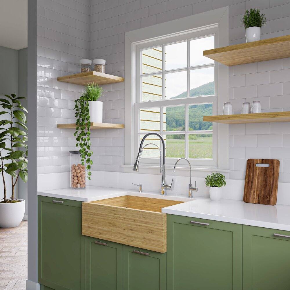 Alt View 6. Alfi - ALFI brand 30 Single Bowl Bamboo Kitchen Farm Sink - Brown.