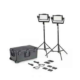 Litepanels - Astra IP Half Bi-Color LED 2-Light Traveler Kit with 2x Gold Mount and V-Mount Battery Brackets