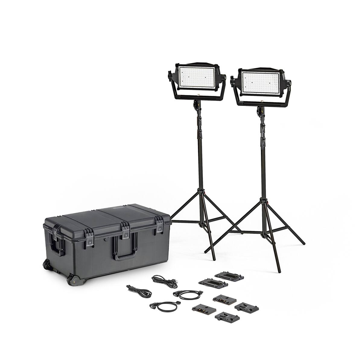Front. Litepanels - Litepanels Astra IP Half Bi-Color LED 2-Light Traveler Kit with 2x Gold Mount and V-Mount Battery Brackets.