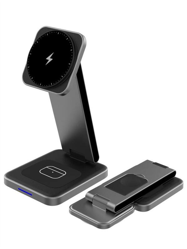 RISOKEYS - Foldable 3-in-1 Fast Charging Station - Magnetic Wireless Charger for Apple/Samsung/Huawei Phones for Smartphones - Black