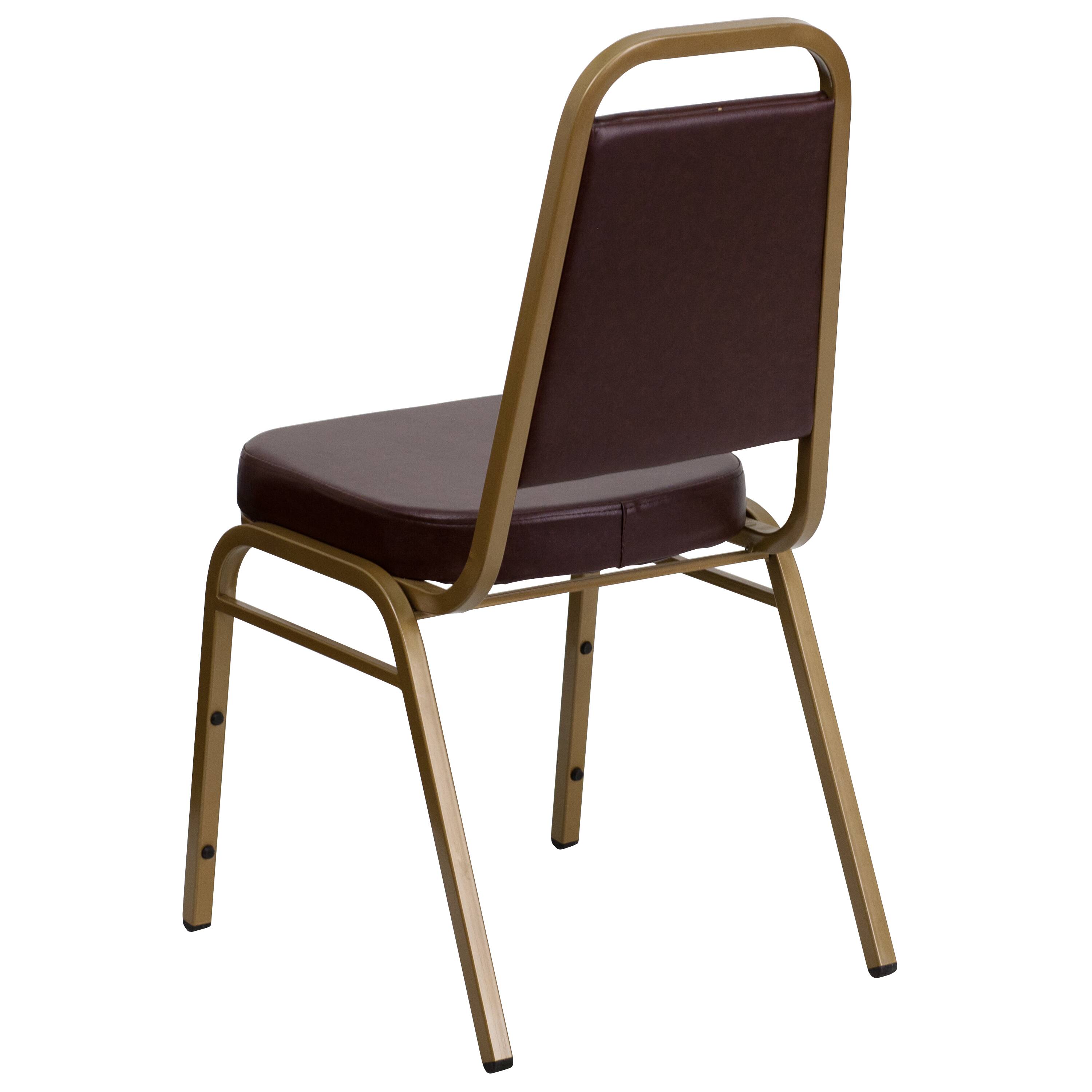 Alt View 13. Alamont Home - HERCULES Series Trapezoidal Back Stacking Banquet Chair with 2.5" Thick Seat - Brown Vinyl/Gold Frame.