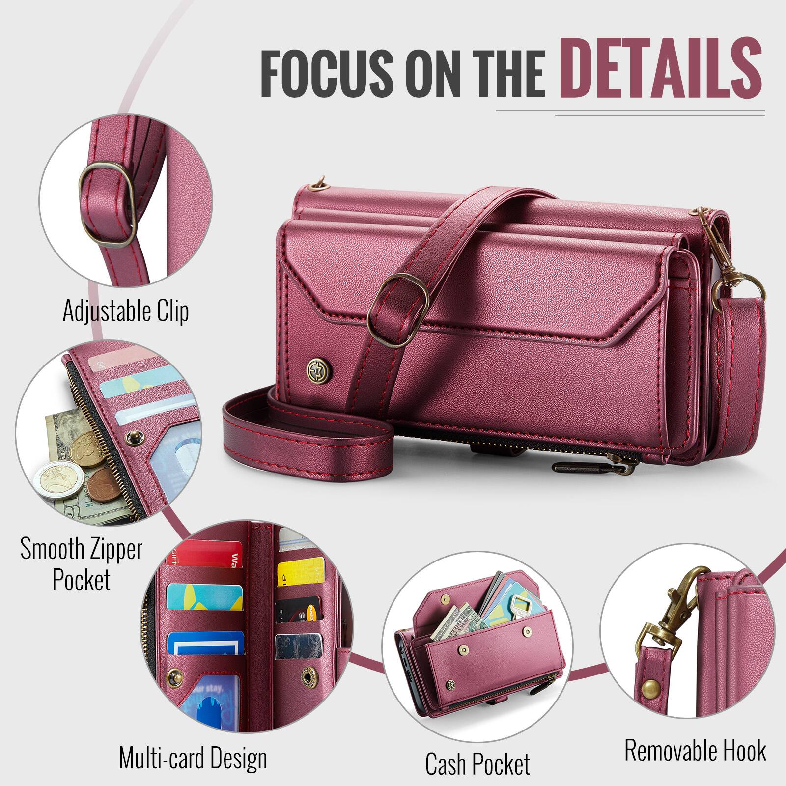 FOCUS ON THE DETAILS

- Adjustable Clip
- Smooth Zipper Pocket
- Multi-card Design
- Cash Pocket
- Removable Hook