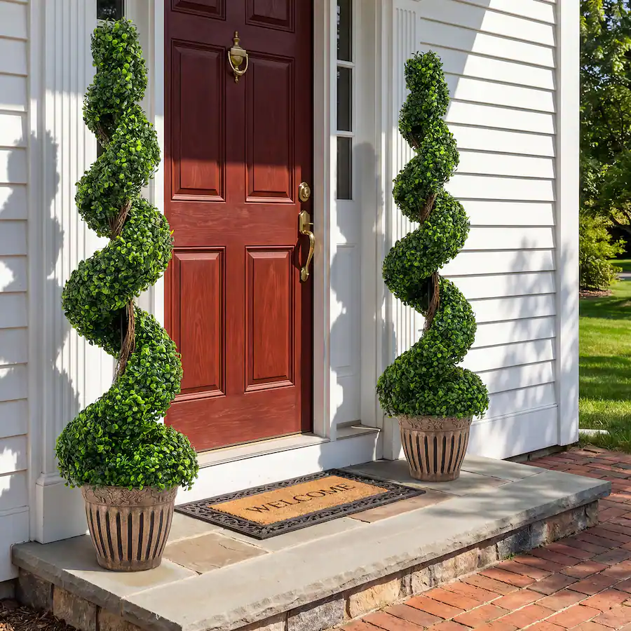 Spirca Tree Costway 2Pcs 4FT Artificial Boxwood Spiral Tree W/Realistic Leaves ...