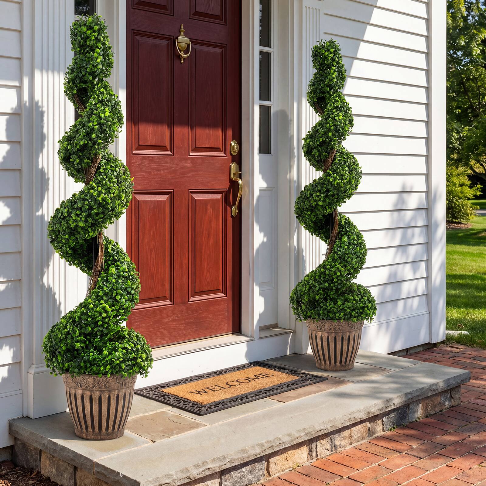 Alt View 1. Costway - Costway 2Pcs 4FT Artificial Boxwood Spiral Tree W/Realistic Leaves Indoor Outdoor Office - Green.