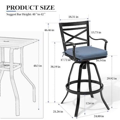 PRODUCT SIZE  
Suggest Bar Height: 40" to 42"  
18.31 in  
46.46 in  
15.75 in  
17.72 in  
16.54 in  
40.5 in  
38.19 in  
29.92 in  
12.6 in  
21.26 in  
24.80 in