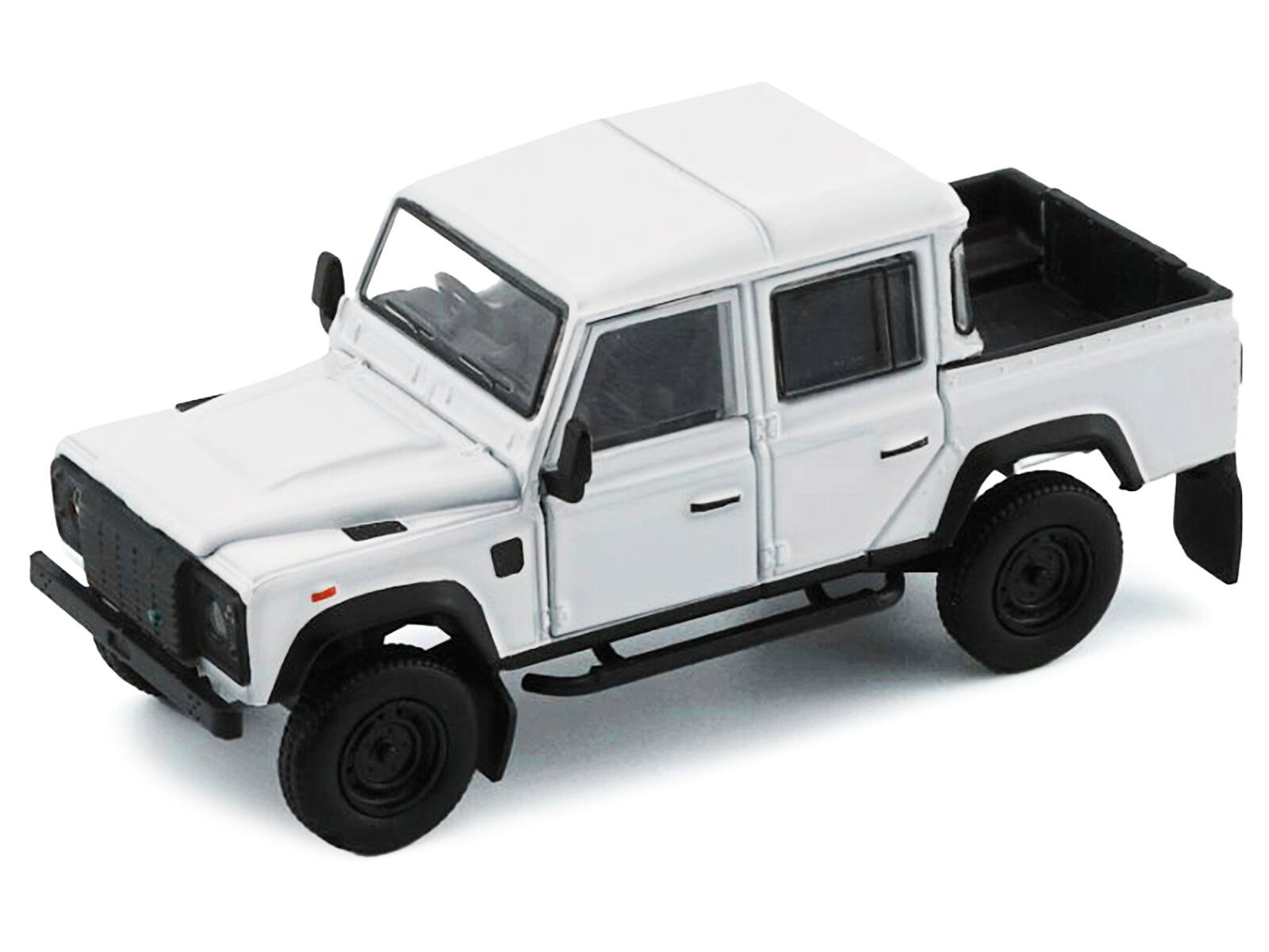 Alt View 1. BM Creations - Land Rover Defender 110 Pickup Truck White with Extra Wheels 1/64 Diecast Model Car by BM Creations.
