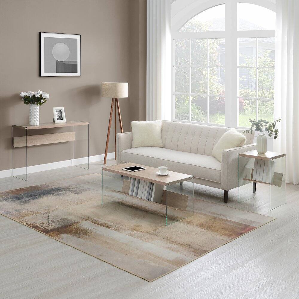 Back. Convenience Concepts - SoHo Glass Coffee Table with Shelf - Faux Birch/Glass.