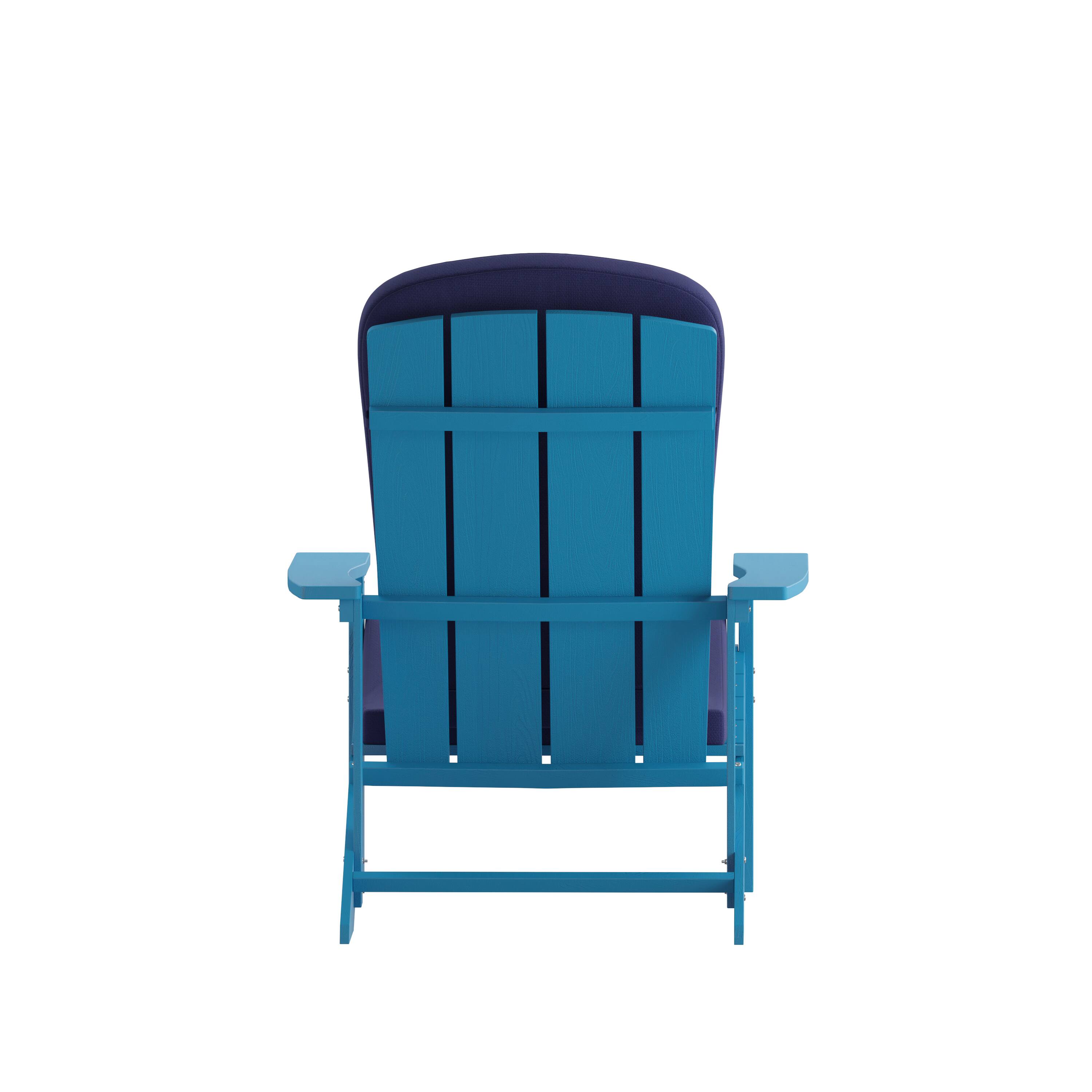 Alt View 10. Emma + Oliver - Hammond Set of Two All-Weather Polyresin Adirondack Chairs with Cushions - Blue Cushions/Blue Frame.
