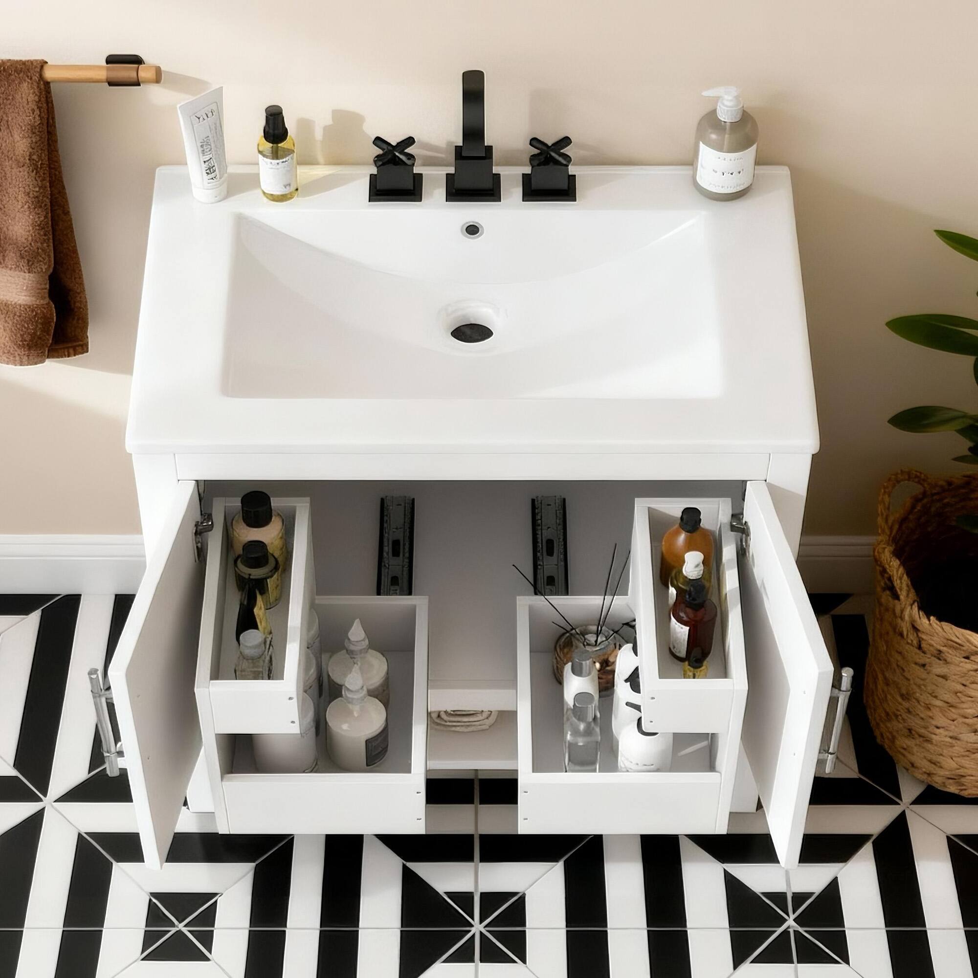 Back. Yardgrace - Yardgrace Bathroom Vanity with Sink 30 Inch Bathroom Storage Vanity with 2 Doors Free Standing Cabinet Easy Assembly - White.