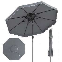 Gymax - 10 FT Patio Umbrella w/Push Button Tilt & Crank 2-Tier Vented Top 8 Metal Ribs - Gray