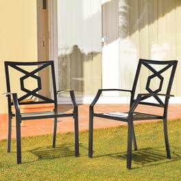 Nuu Garden - Outdoor 2-Piece Iron Chair Set, Weather-Resistant Iron Frame, Powder-coated Finish - Black