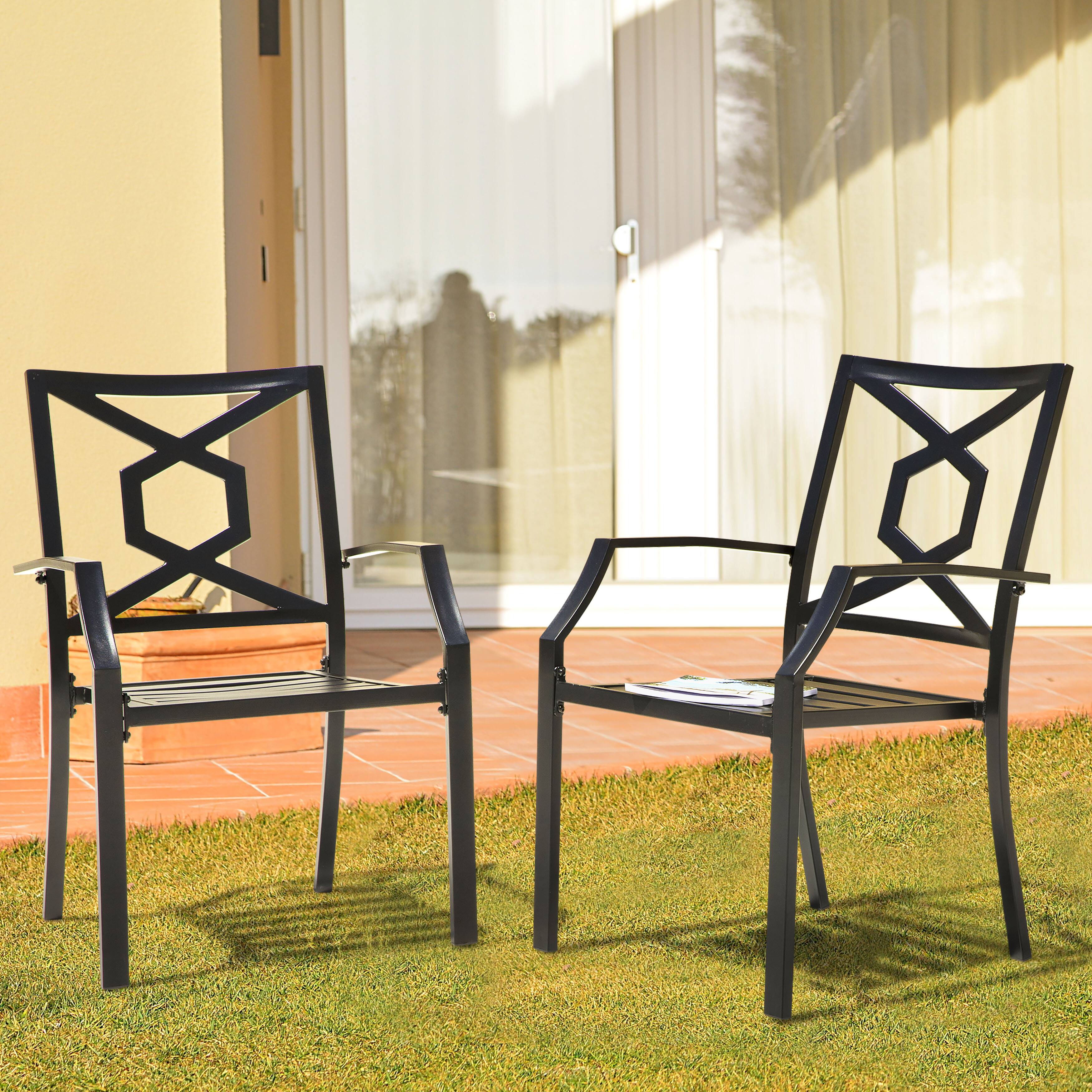 Front. Nuu Garden - Outdoor 2-Piece Iron Chair Set, Weather-Resistant Iron Frame, Powder-coated Finish - Black.