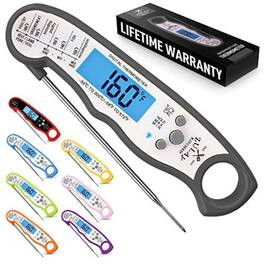 Zulay Kitchen - Waterproof Digital Meat Thermometer with Backlight, Calibration & Internal Magnetic Mount - Charcoal