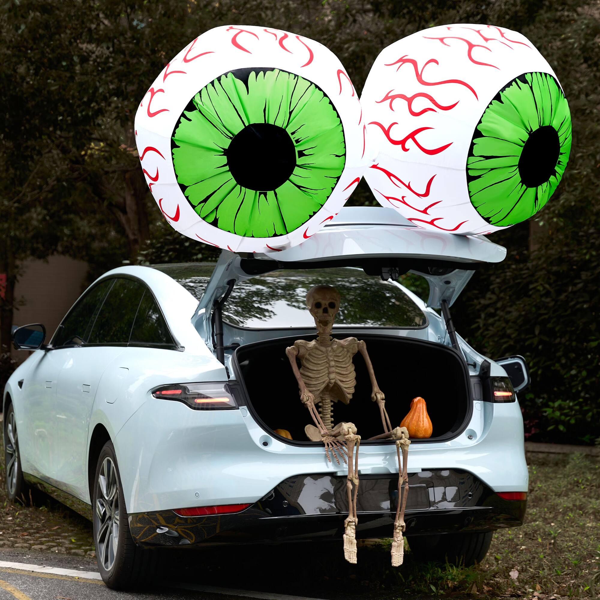 Alt View 1. Joyfy - 2 Pack Halloween Inflatable Eyes Decoration with Build-in LED, 3ft Blow Ups Green Eyes for Yard, Halloween Decor Outdoor - white.