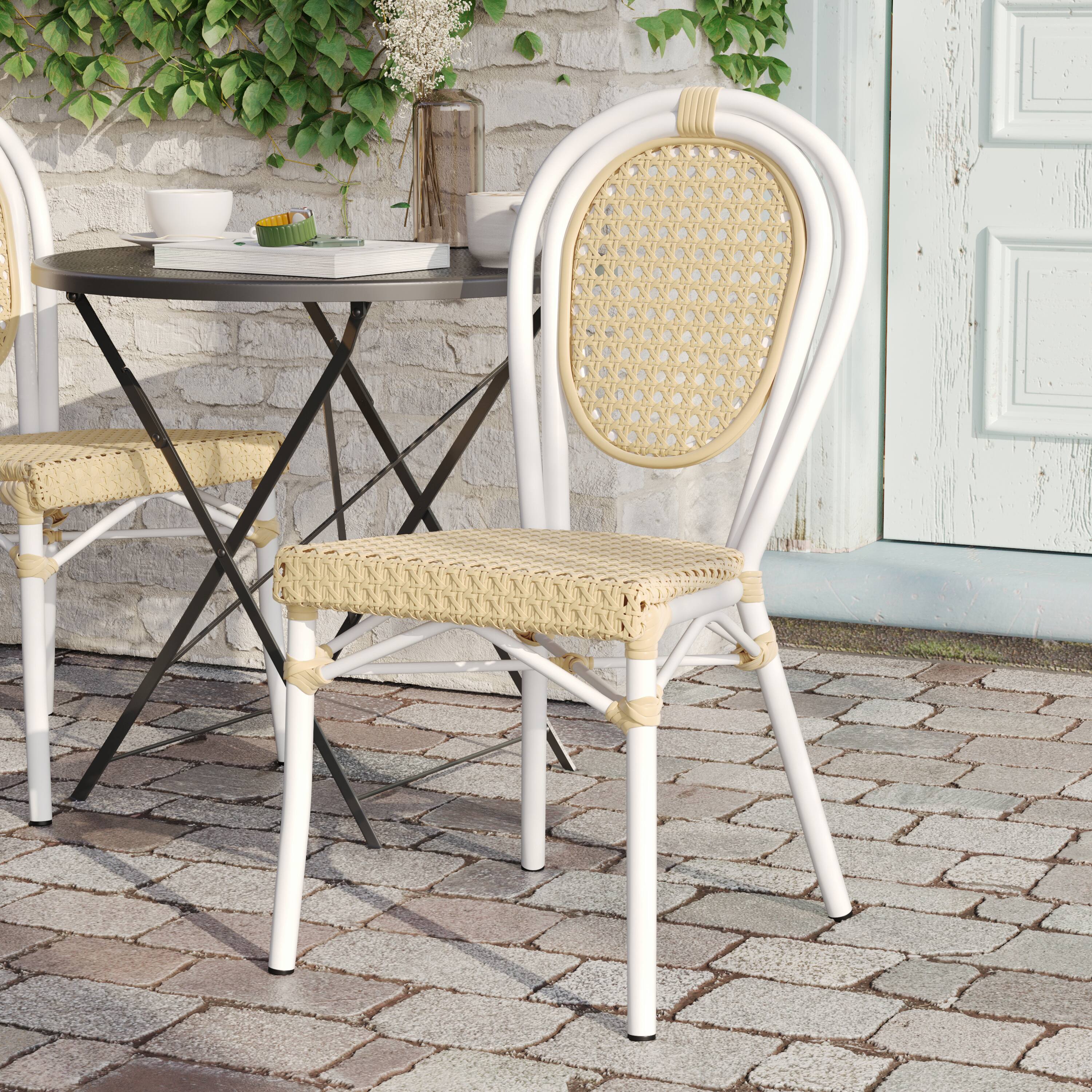 Alt View 2. Flash Furniture - Cannes Indoor/Outdoor Commercial Thonet Bistro Stacking Chair, Natural PE Cane Rattan and White Aluminum Frame - White.