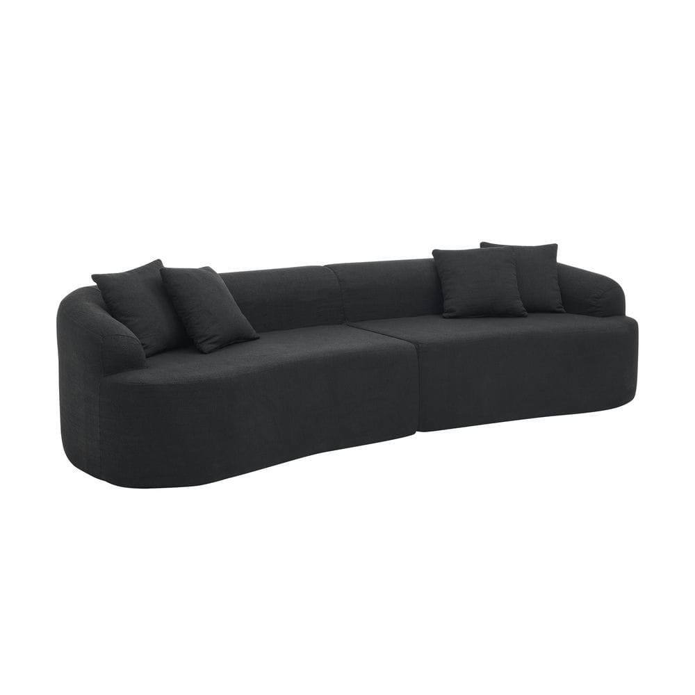 Alt View 8. Kadyn - Curved Modular Sectional Sofa, Modern Minimalist Design with Soft Lamb's Wool Fabric, Black - Black.