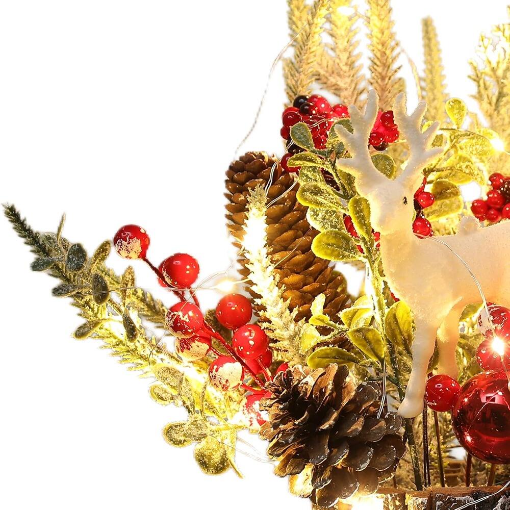 Angle. RTMB - “Small Artificial Christmas Tree with Lights and Ornaments” - Stump-red.