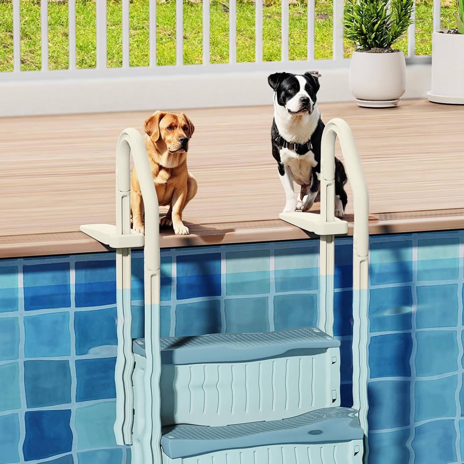 Alt View 4. Winado - 3 Steps Pool Ladder Heavy Duty Safety Step / Handrail for Outdoor Indoor Above Ground Swimming Pool Stair Entry System - Beige Frame & Gray Pedals.