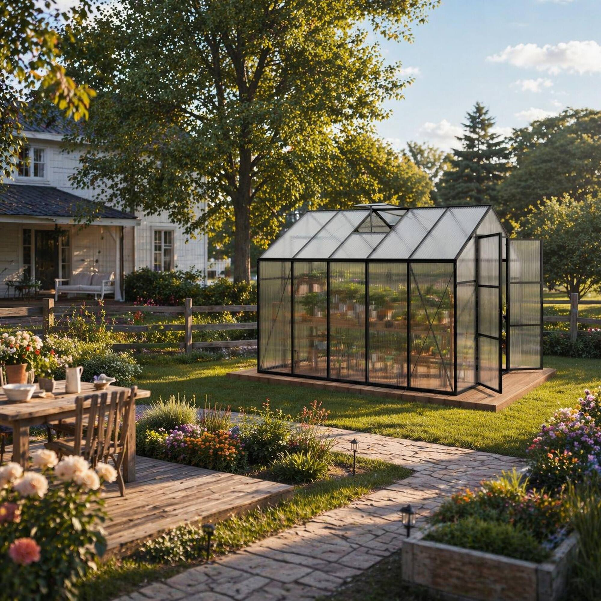 RYHNUYNE 8x10 ft Polycarbonate Greenhouse, Walk in Aluminum Frame, 4mm ...