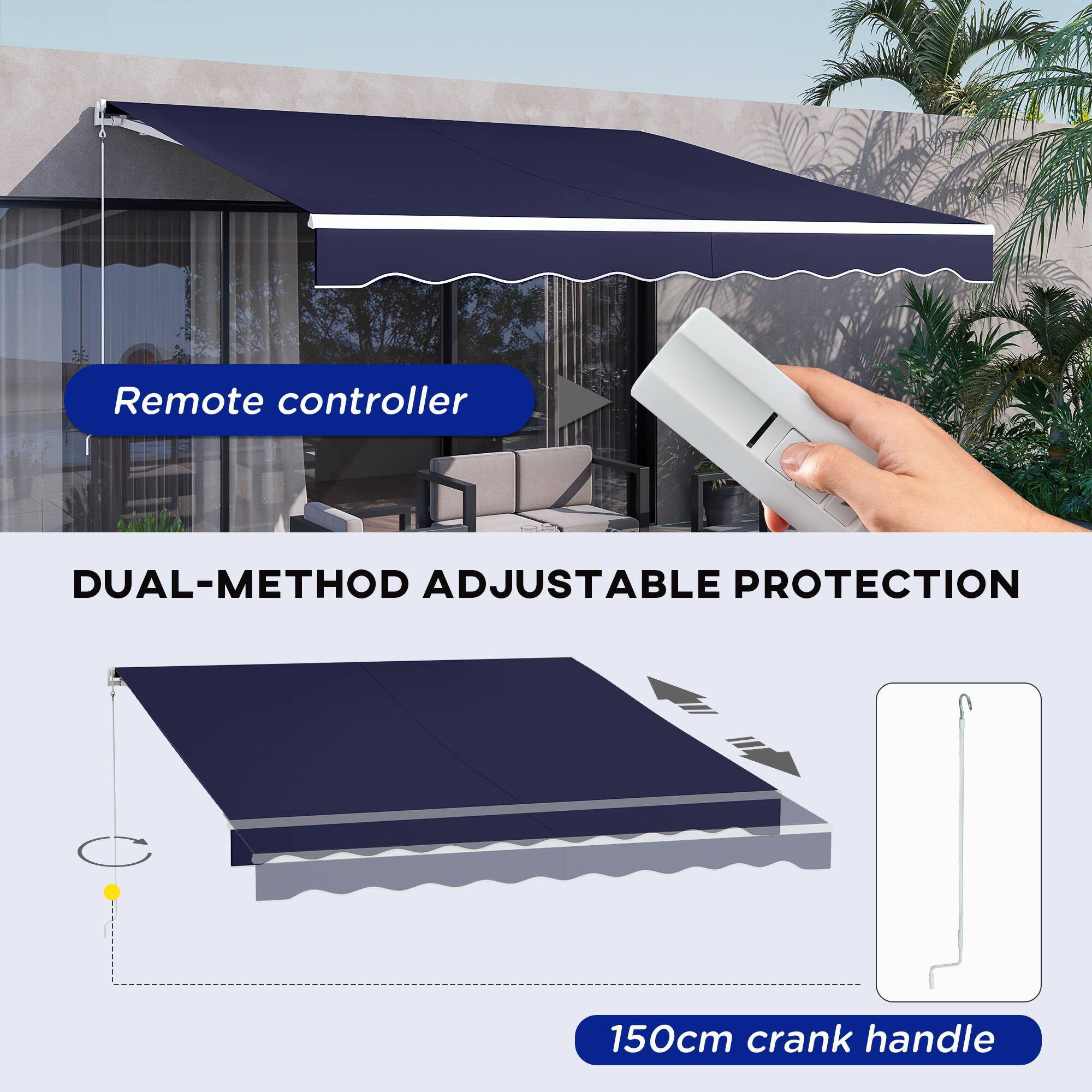 Remote controller, DUAL-METHOD ADJUSTABLE PROTECTION, 150cm crank handle
