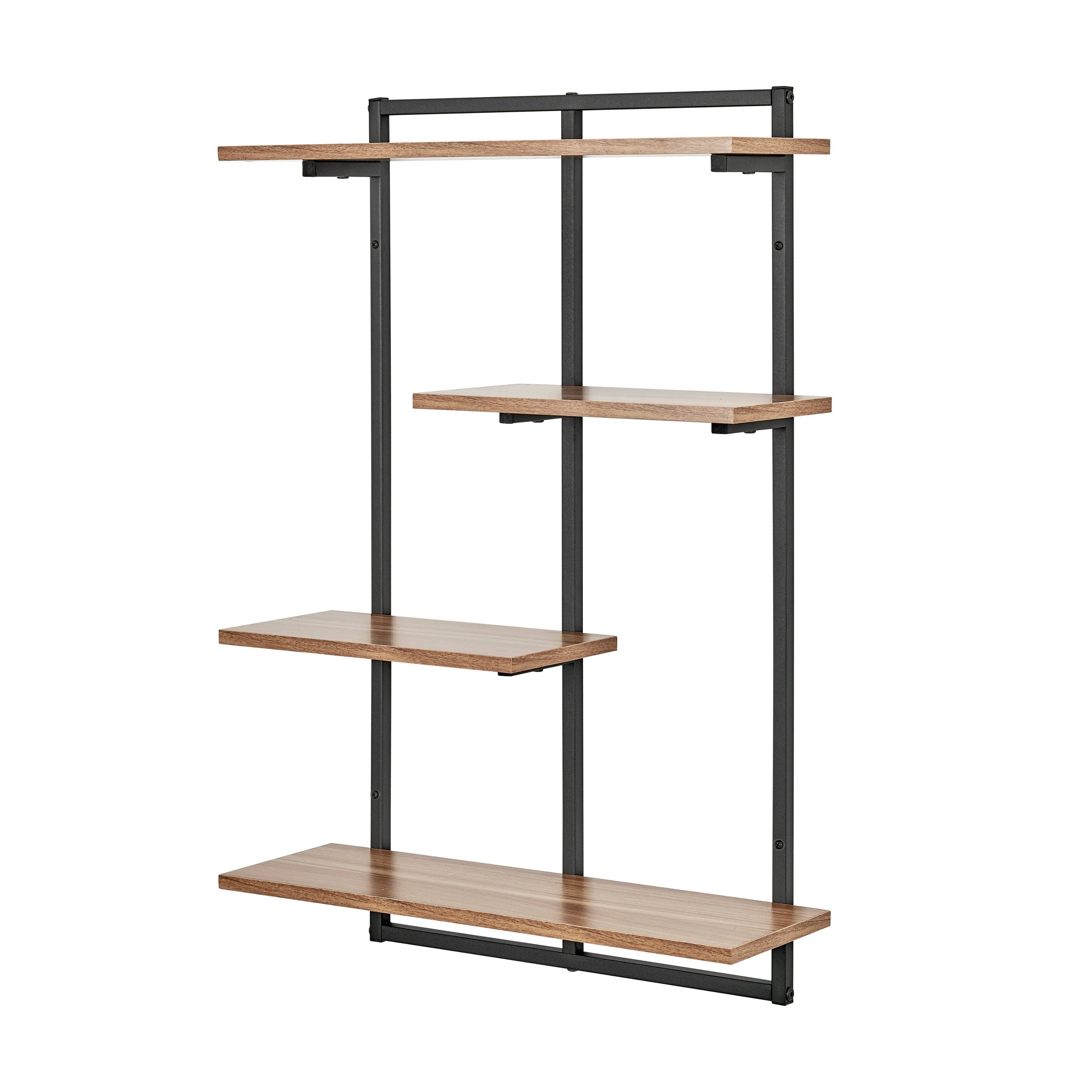 Alt View 4. Danya B - Rhodes 4 Tier Windowsill Wall Shelf - Black Metal Frame and Light Walnut MDF Shelves - Black, Light Walnut.