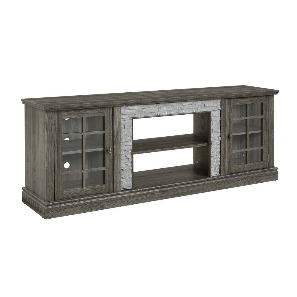 Alt View 9. Kadyn - 70-Inch Faux Stone Media Console with Dual Storage Doors - Gray - Gray.