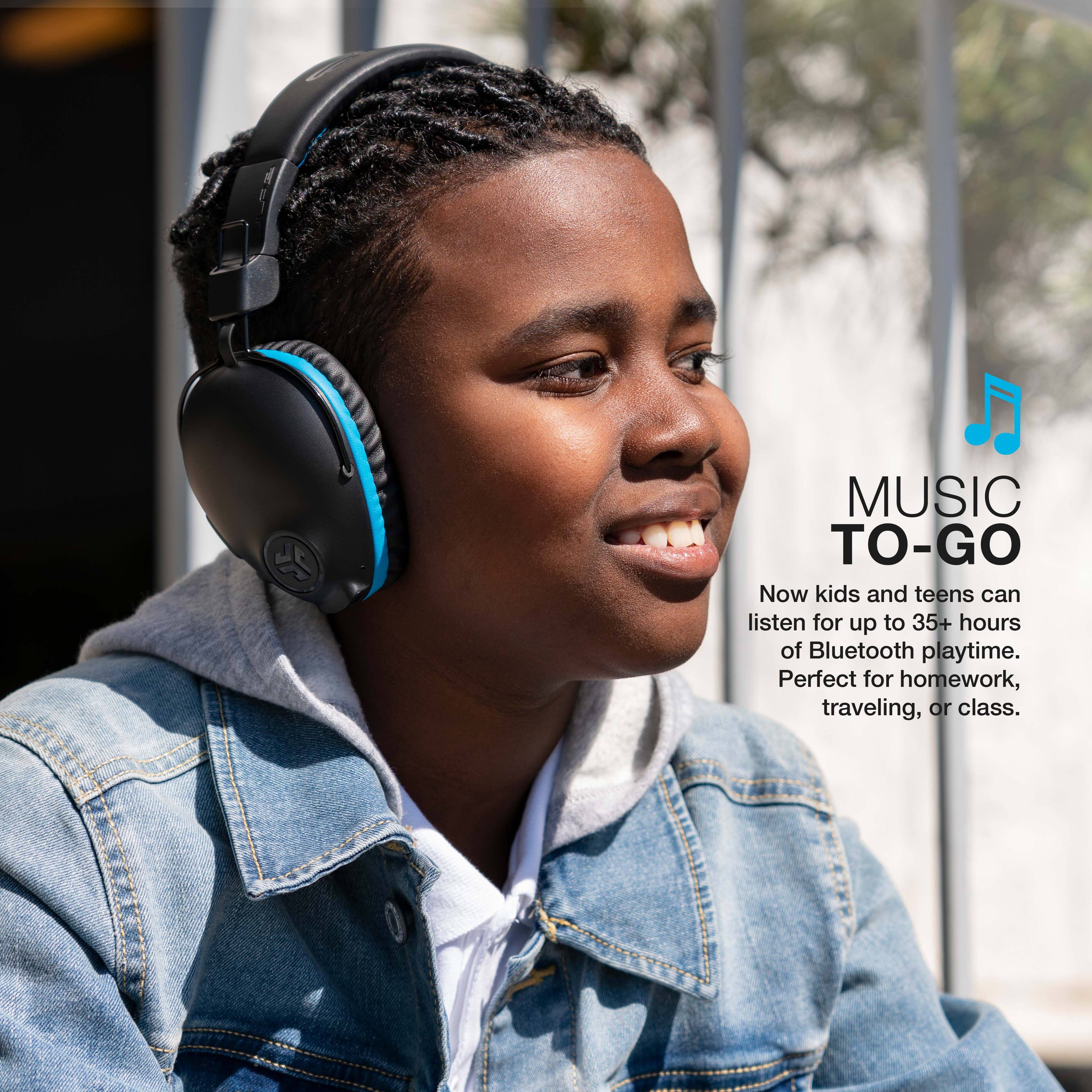 MUSIC TO-GO: Now kids and teens can listen to music for up to 35+ hours of Bluetooth playtime. Perfect for homework, traveling, or class.