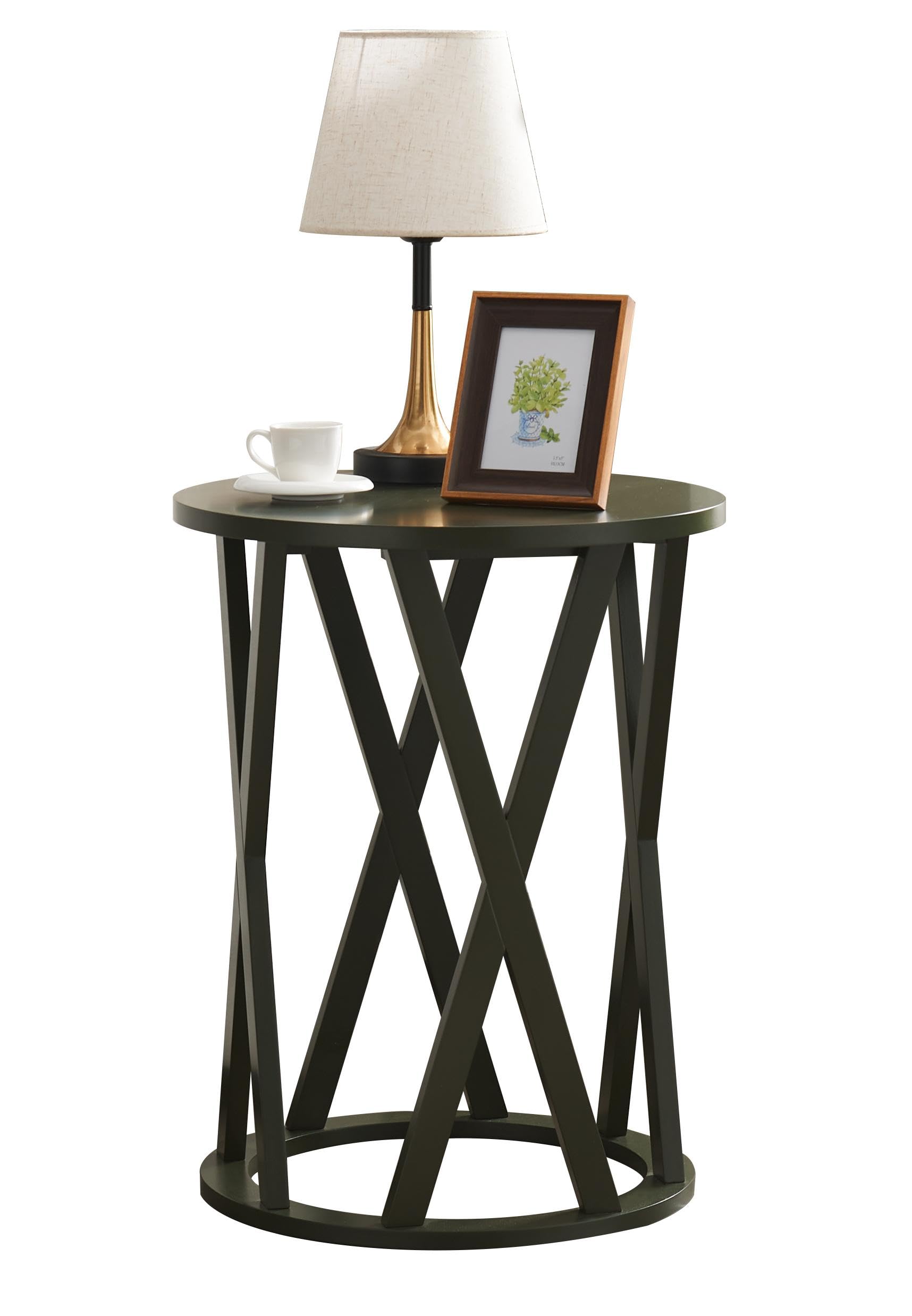 Angle. Kings Brand Furniture - Kings Brand Furniture Vienna Side End Table - Modern Round Farmhouse Accent Table - Open Orange.