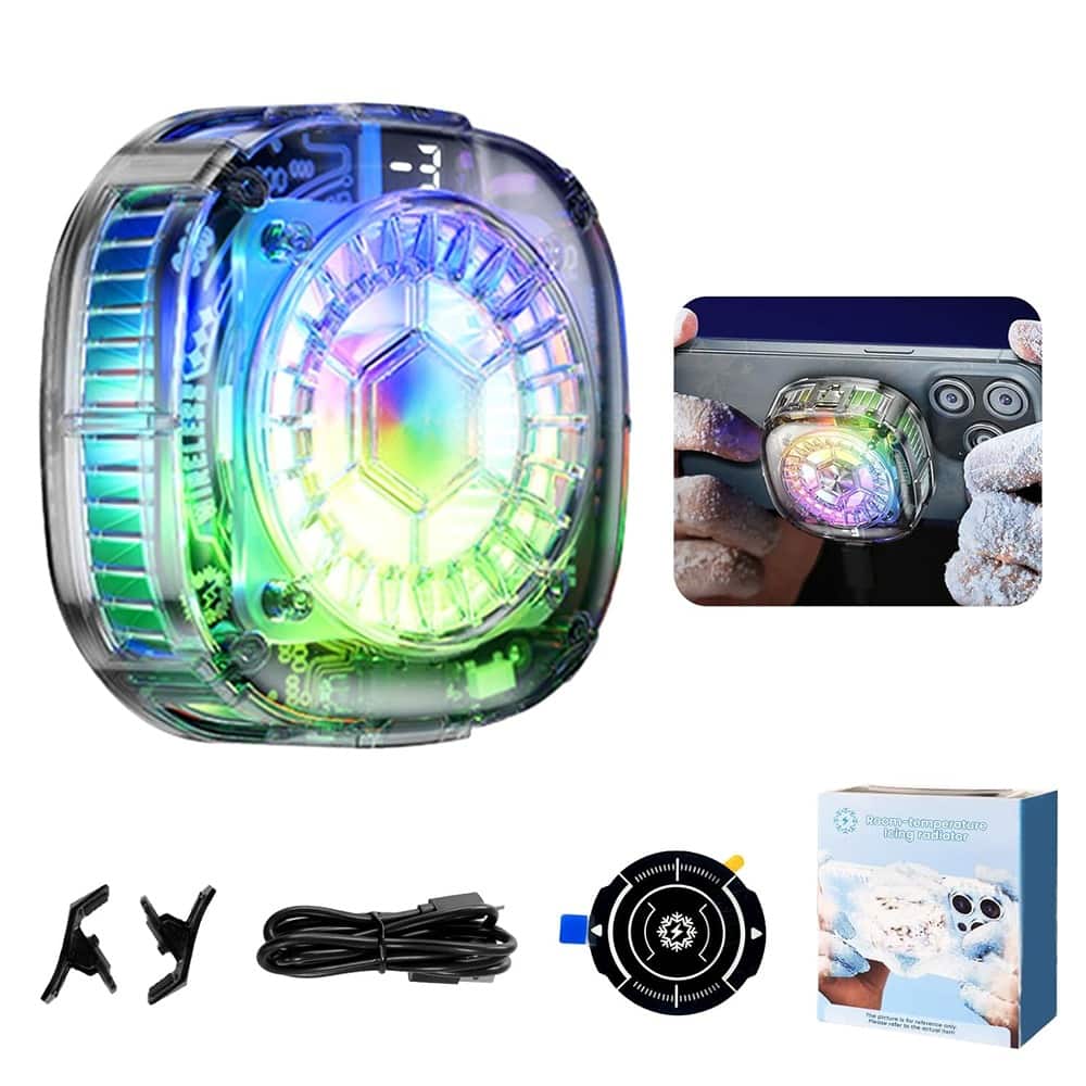 ACJPR - Phone Cooler with Magnetic Semiconductor Fan, USB Cooling, Removable Grip, RGB for iPhone, Android, iPad, Gaming, Stream - Black