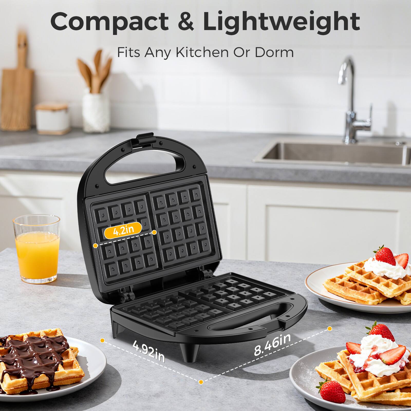 Compact & Lightweight  
Fits Any Kitchen Or Dorm  

4.2in  
4.92in  
8.46in