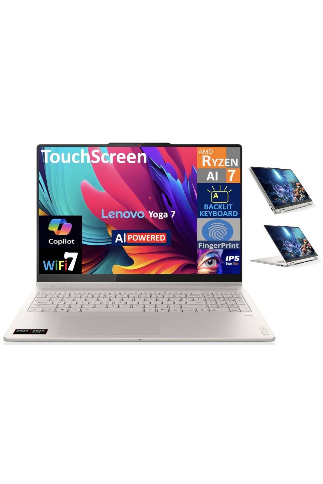 TouchScreen AMD Ryzen AI 7 A T Copilot WiFi7 Lenovo Yoga 7 AI POWERED BACKLIT KEYBOARD FingerPrint IPS Super Clear