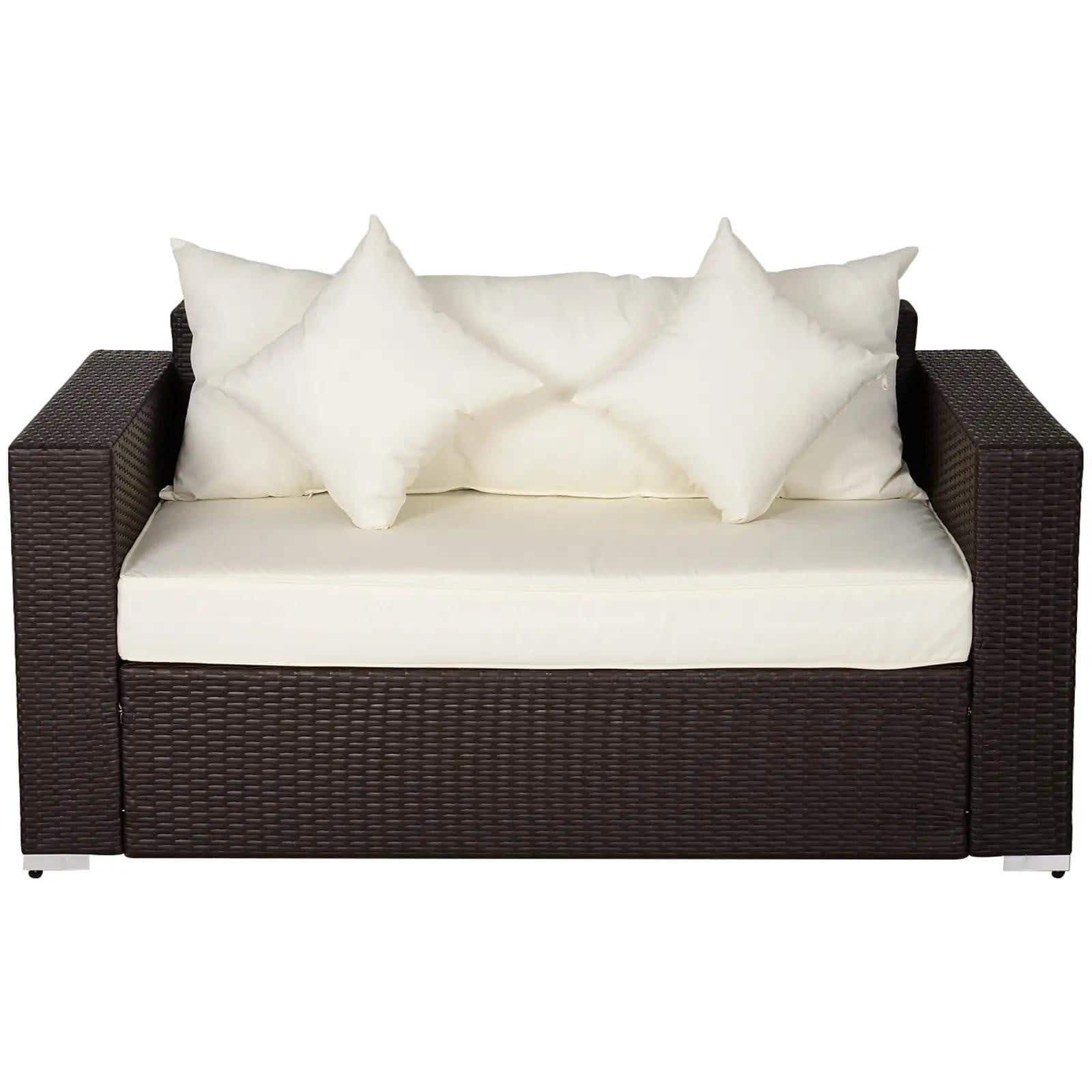 Resenkos - Patio Outdoor Sofa, PE Rattan Wicker Loveseat, Outdoor Sectional Furniture - Coffee, Cream White